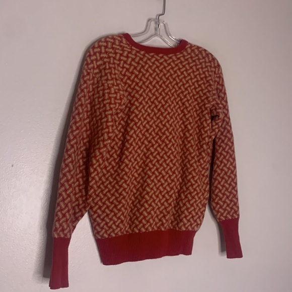 Vintage Taffelli Torino cashmere V-neck sweater red and tan print small - Picture 4 of 6